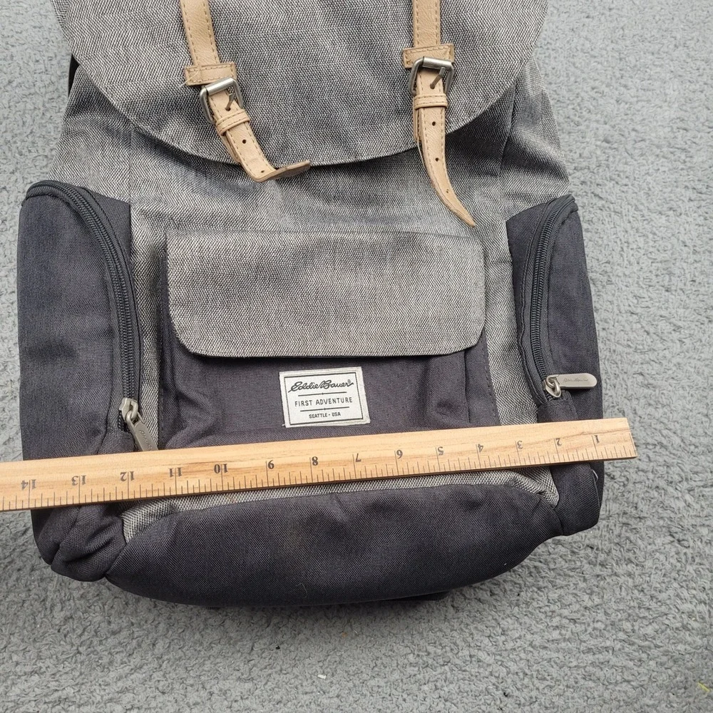 Eddie Bauer First Adventure Backpack Gray Black‎ Canvas Leather Accents Laptop